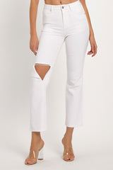 Distressed Cropped Straight Jeans Risen White 0(24) 