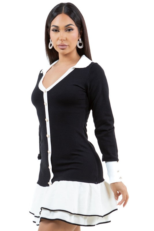 Contrast Button Look Sweater Dress By Claude   