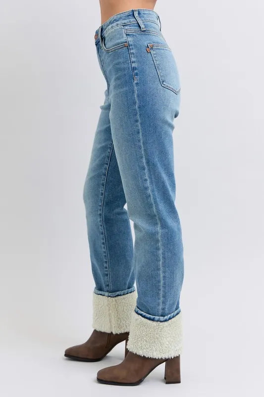High Waist Shearling Cuff Straight Plus Size Judy Blue