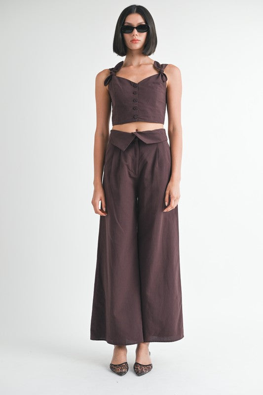 Button Up Cropped Top With Shoulder Ties Emory Park