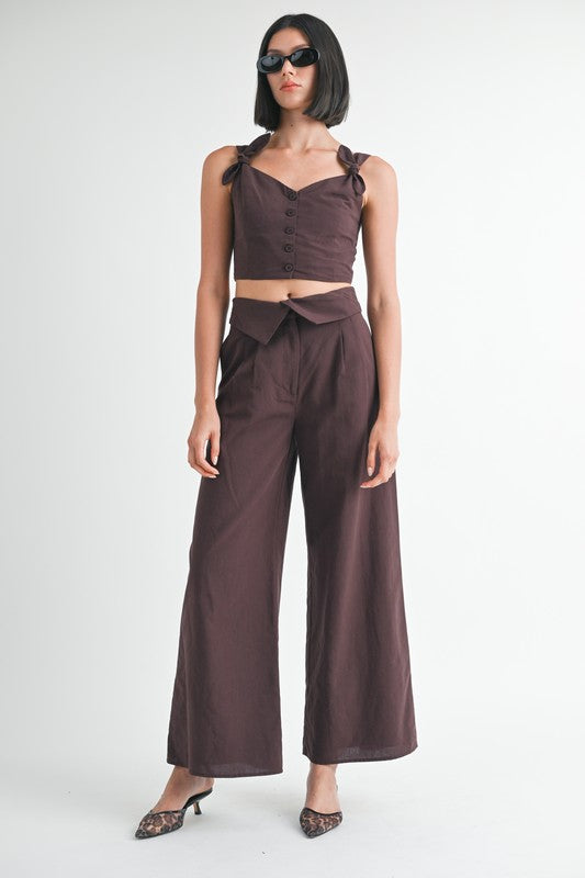 Button Up Cropped Top With Shoulder Ties Emory Park