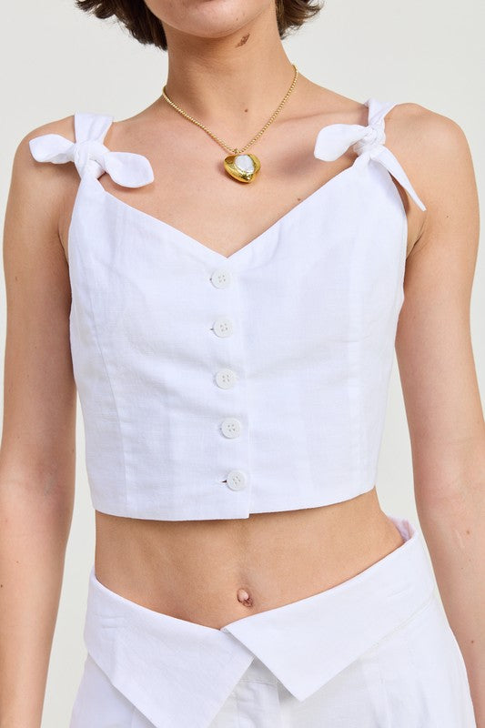 Button Up Cropped Top With Shoulder Ties Emory Park