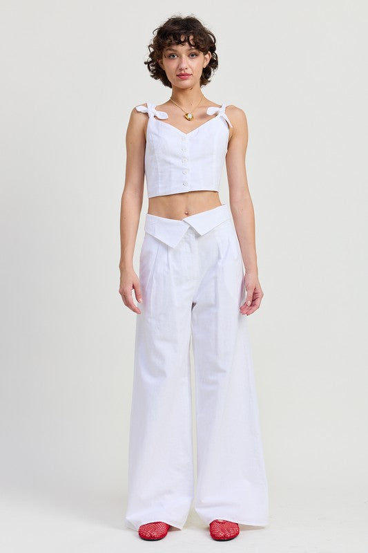 Button Up Cropped Top With Shoulder Ties Emory Park