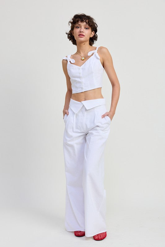 Button Up Cropped Top With Shoulder Ties Emory Park