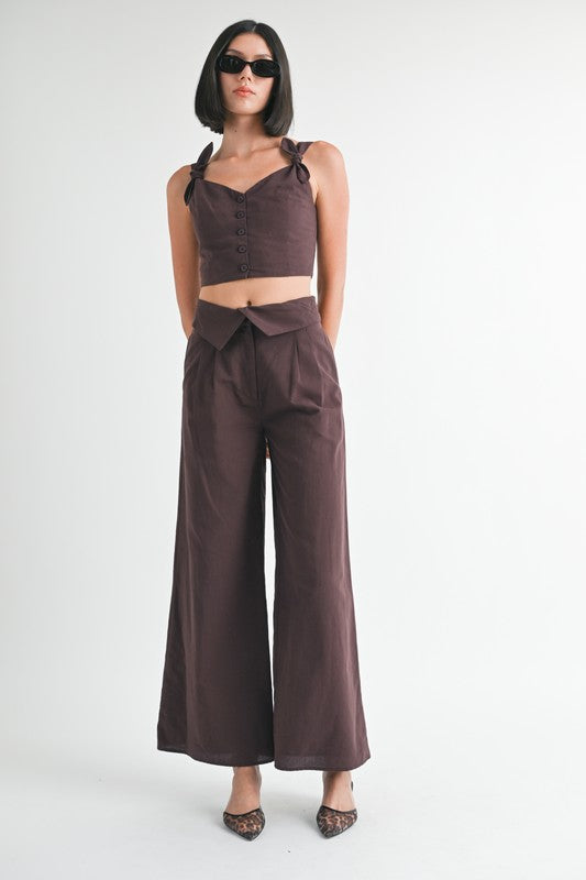 Fold Over Wide Leg Pants Emory Park CHOCOLATE S