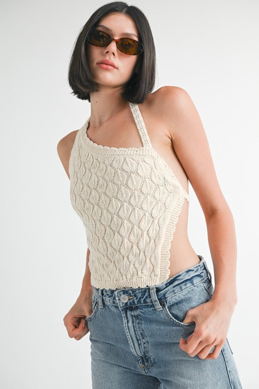 Asymmetrical Shoulder Top With Back Tie Emory Park ECRU S