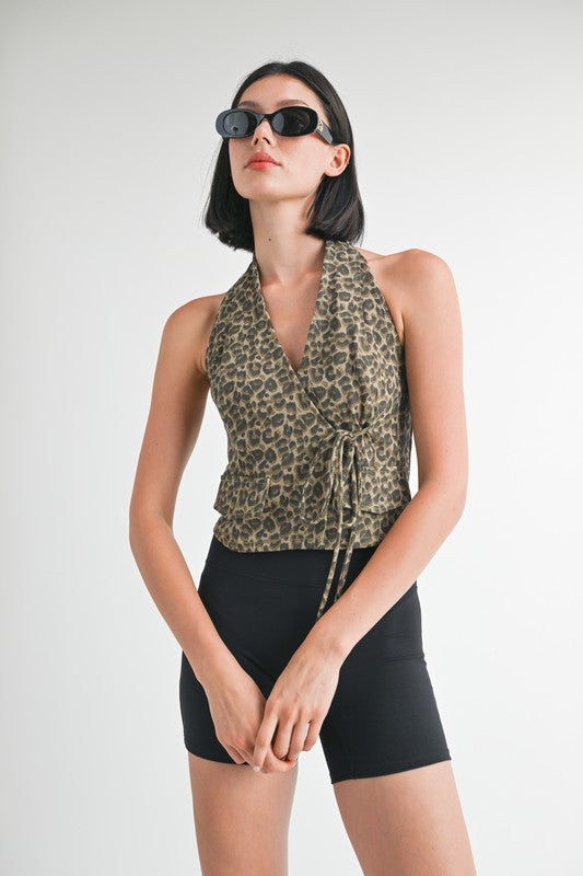 Wrapped Halter Neck Top Emory Park LEOPARD S