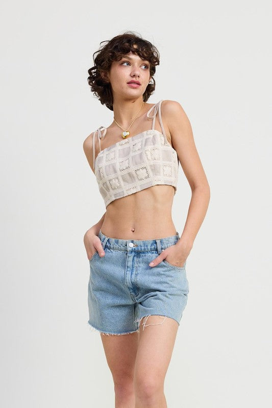 Cropped Crochet Checkered Top Emory Park NATURAL S