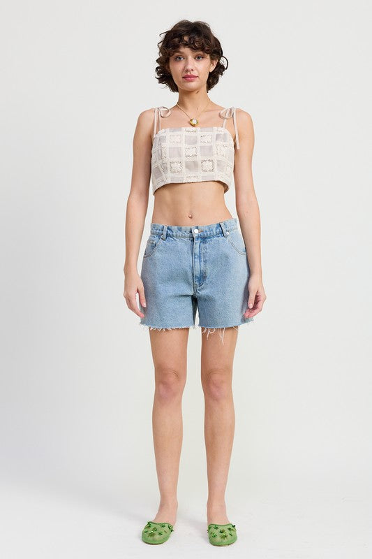 Cropped Crochet Checkered Top Emory Park