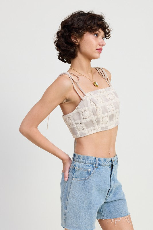 Cropped Crochet Checkered Top Emory Park