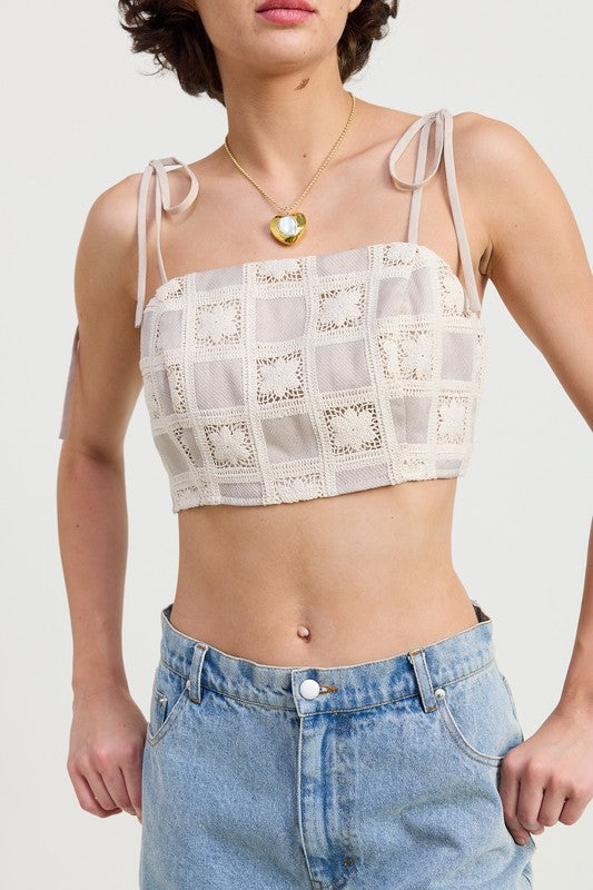 Cropped Crochet Checkered Top Emory Park