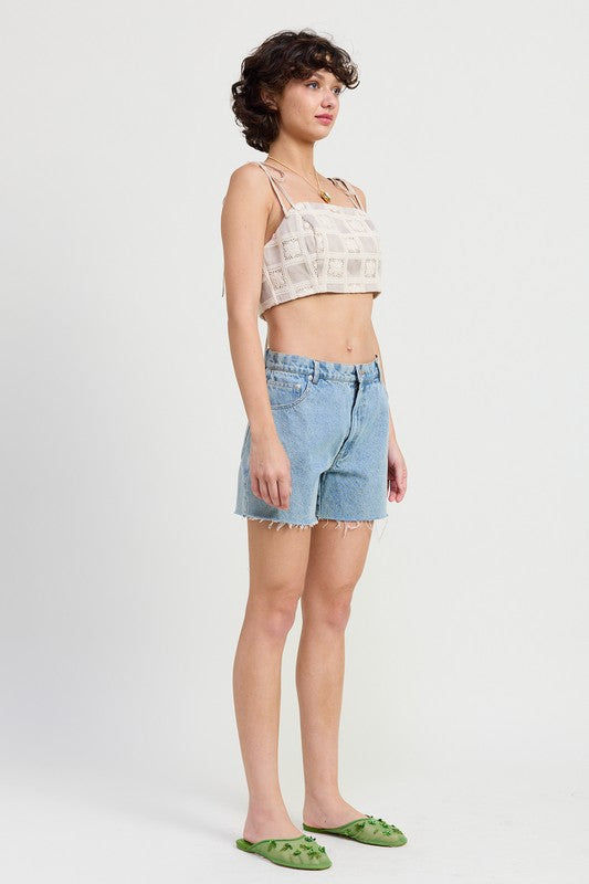 Cropped Crochet Checkered Top Emory Park