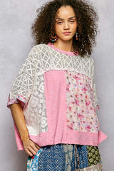 Floral Patchwork Lace Accent Blouse POL