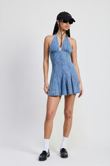 Halter Neck Mini Denim Dress Emory Park