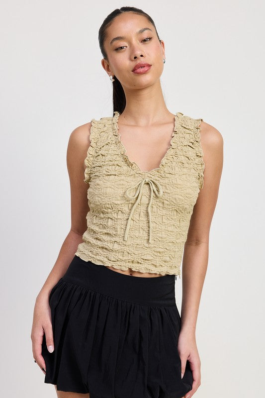 Sleeveless Ruffle Top Emory Park MOCHA S