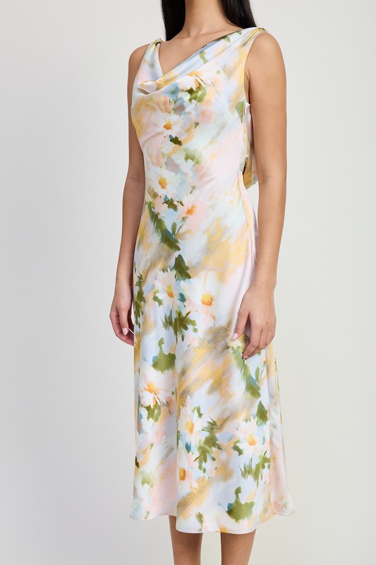 Floral Cowl Neck Open Back Midi Dress Emory Park