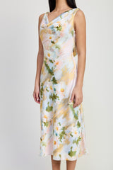 Floral Cowl Neck Open Back Midi Dress Emory Park