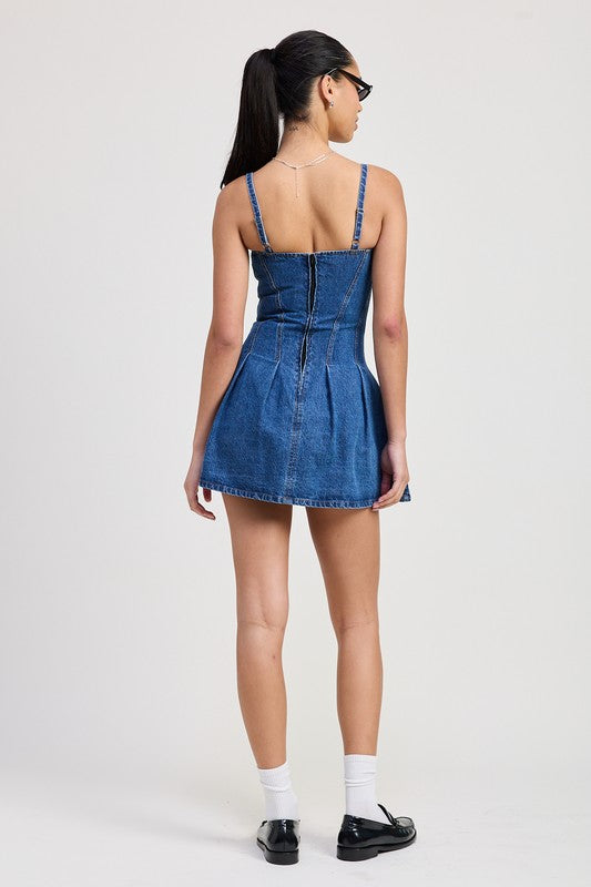 Blue Denim Pleated Mini Sundress Emory Park