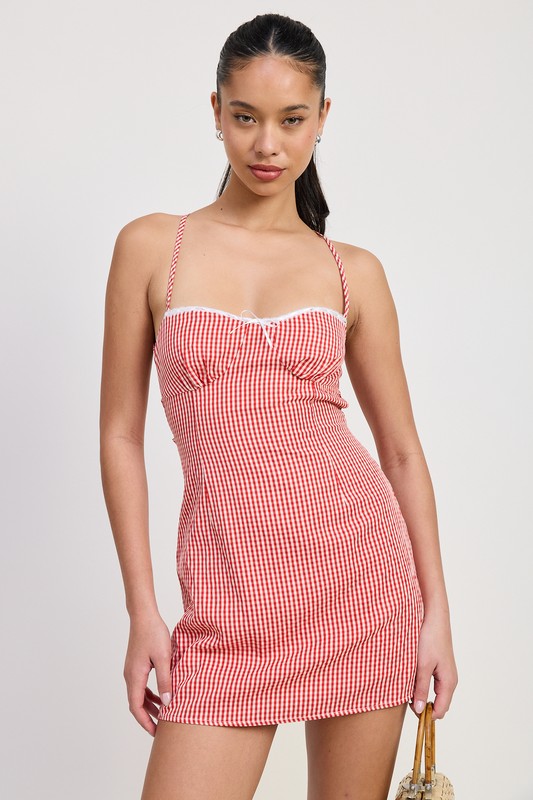 A Line Gingham Mini Dress Emory Park RED GINGHAM S