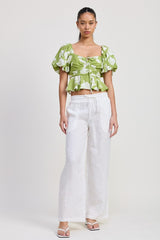 Short Puff Sleeve Floral Square Neck Blouse Emory Park