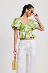 Short Puff Sleeve Floral Square Neck Blouse Emory Park