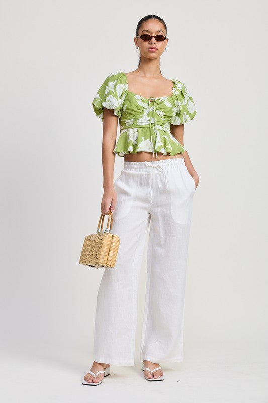 Short Puff Sleeve Floral Square Neck Blouse Emory Park