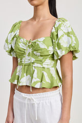 Short Puff Sleeve Floral Square Neck Blouse Emory Park