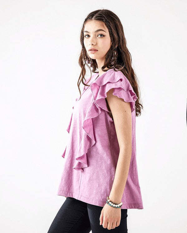 Plus Cotton Slub Double Ruffle Tiered Sleeve Tee Noflik