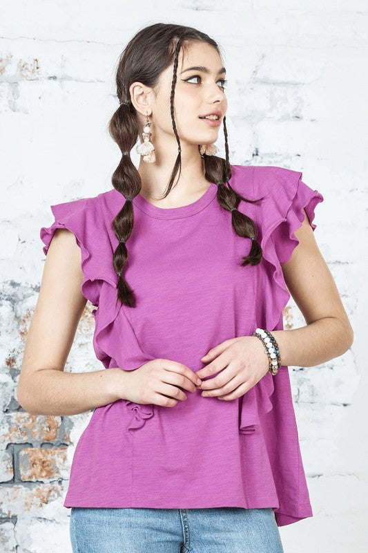 Plus Cotton Slub Double Ruffle Tiered Sleeve Tee Noflik