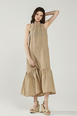 Striped High Ruffle Neckline Tiered Maxi Dress Noflik