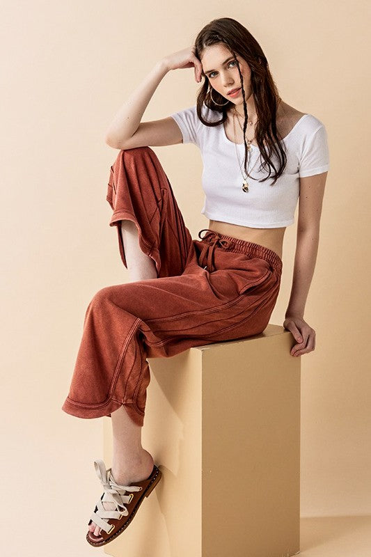 Dolphin Tail Wide Leg Mineral Washed Pants noflik