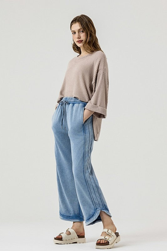 Dolphin Tail Wide Leg Mineral Washed Pants noflik