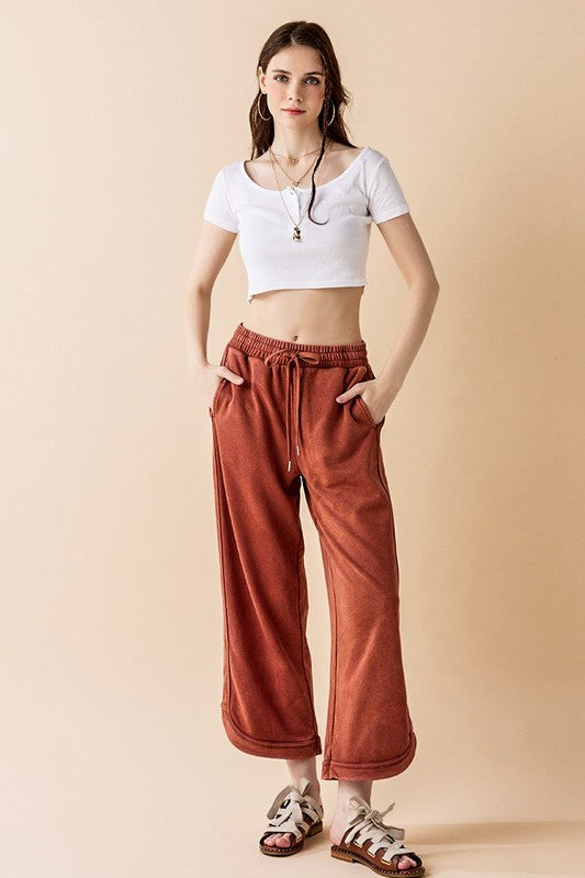Dolphin Tail Wide Leg Mineral Washed Pants noflik Rust S