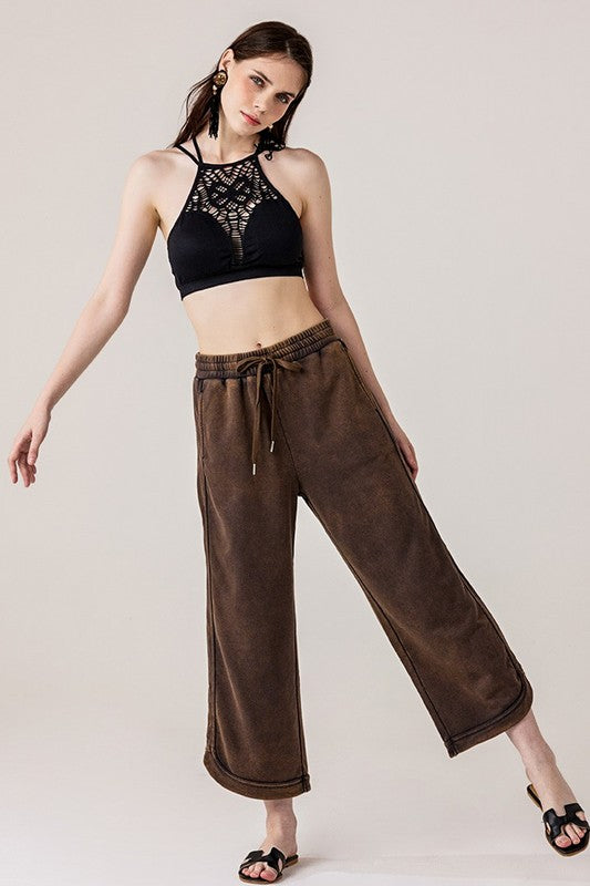 Dolphin Tail Wide Leg Mineral Washed Pants noflik