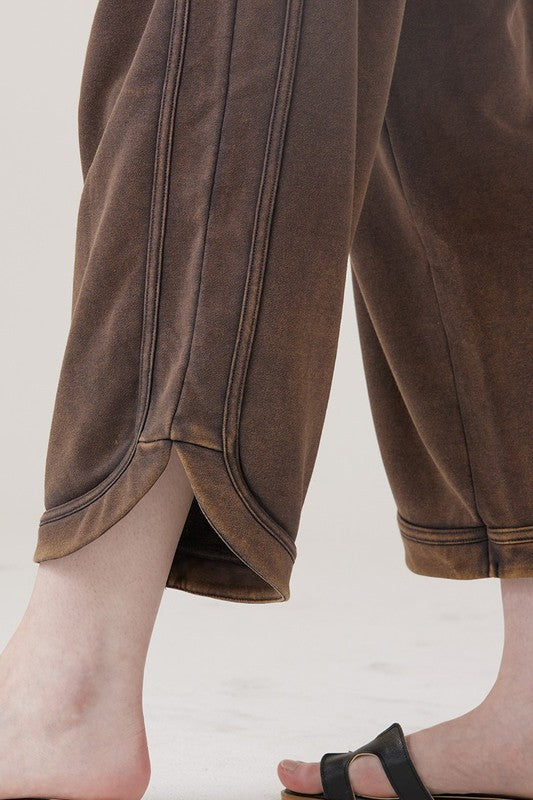 Dolphin Tail Wide Leg Mineral Washed Pants noflik