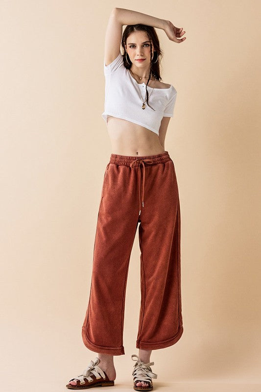 Dolphin Tail Wide Leg Mineral Washed Pants noflik