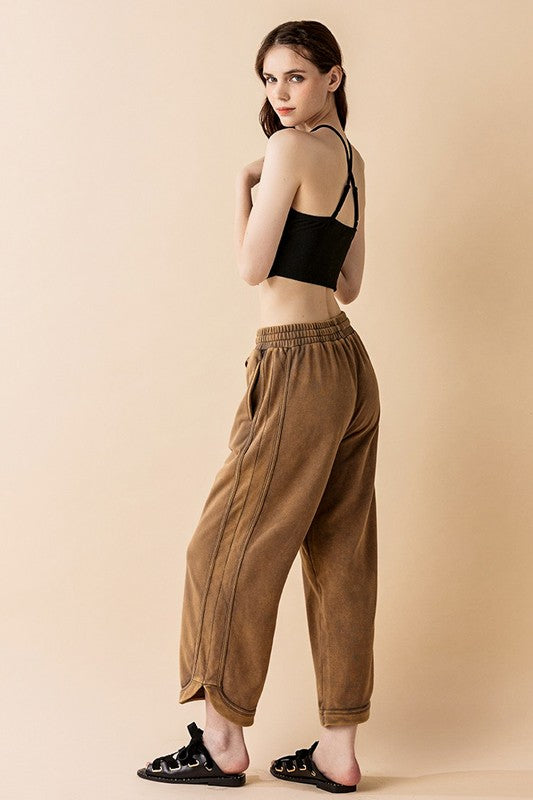 Dolphin Tail Wide Leg Mineral Washed Pants noflik