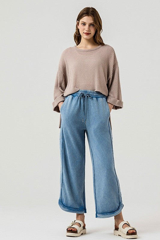 Plus Dolphin Tail Wide Leg Mineral Washed Pants noflik