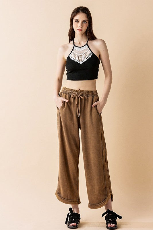 Plus Dolphin Tail Wide Leg Mineral Washed Pants noflik