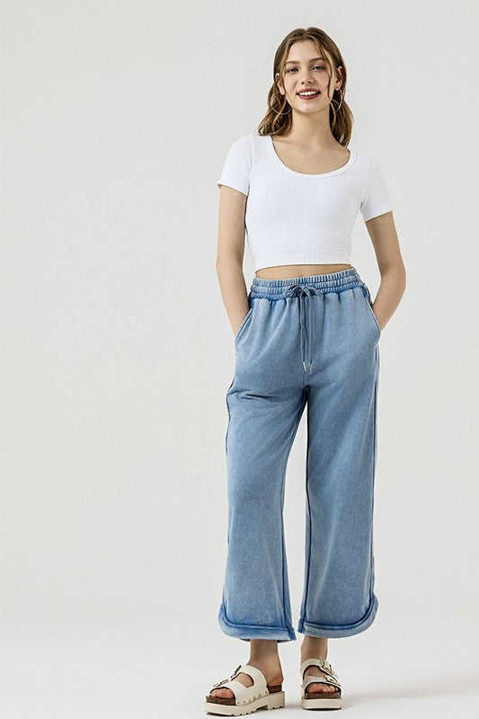 Plus Dolphin Tail Wide Leg Mineral Washed Pants noflik