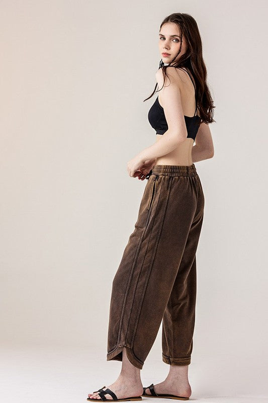 Plus Dolphin Tail Wide Leg Mineral Washed Pants noflik