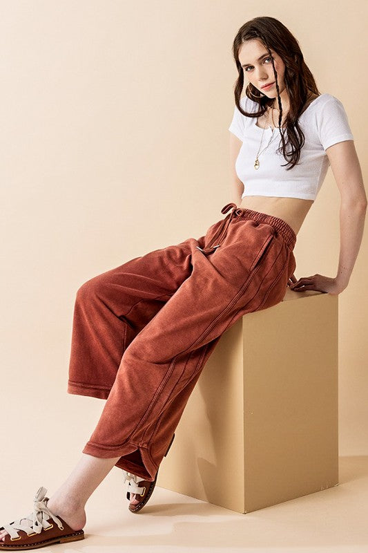 Plus Dolphin Tail Wide Leg Mineral Washed Pants noflik