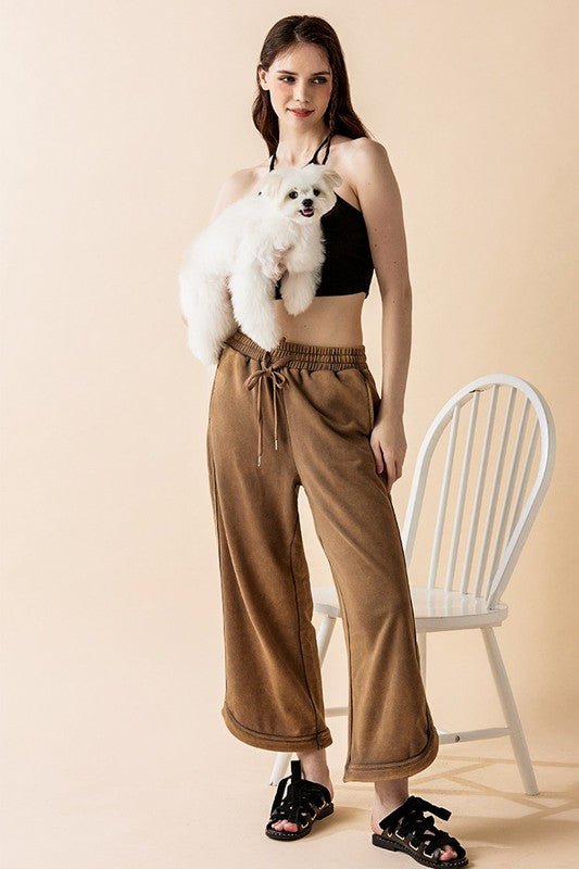 Plus Dolphin Tail Wide Leg Mineral Washed Pants noflik Sand XL