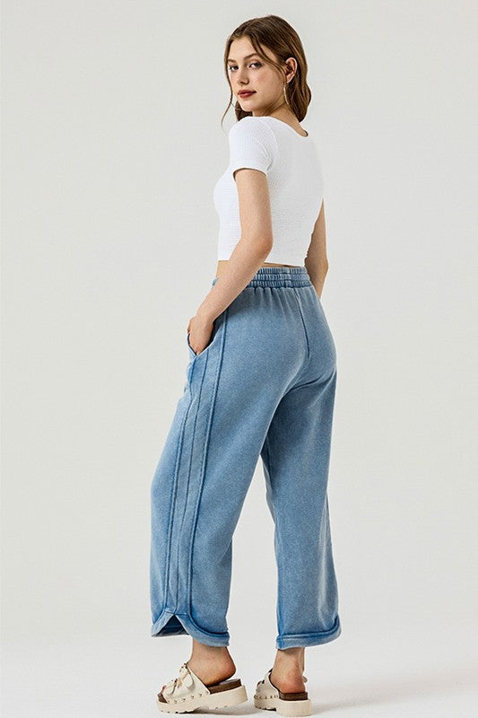 Plus Dolphin Tail Wide Leg Mineral Washed Pants noflik
