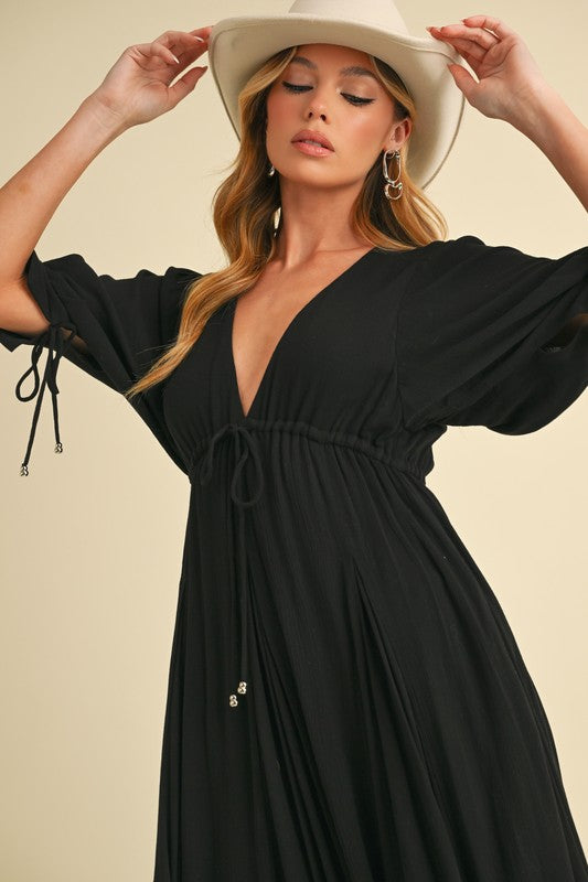 Geela Plunging Neck Midi Dress Aemi + Co