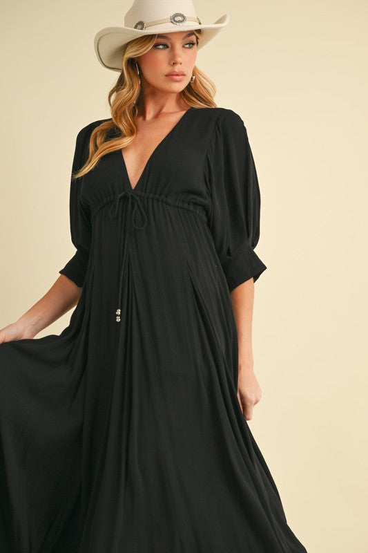 Geela Plunging Neck Midi Dress Aemi + Co BLACK S