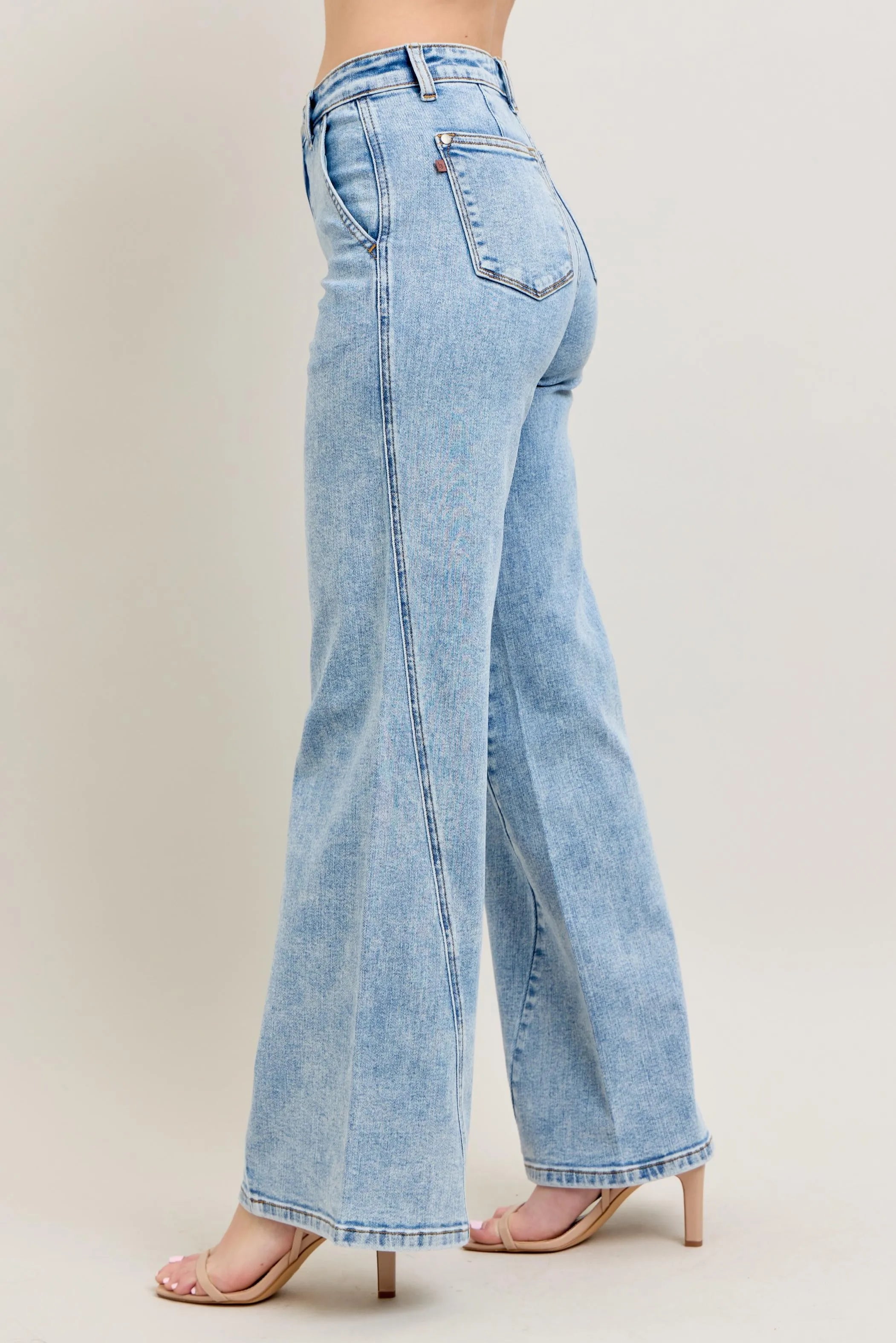 High Waist Wide Leg Jeans with Skewed Inseam With Plus Size Judy Blue