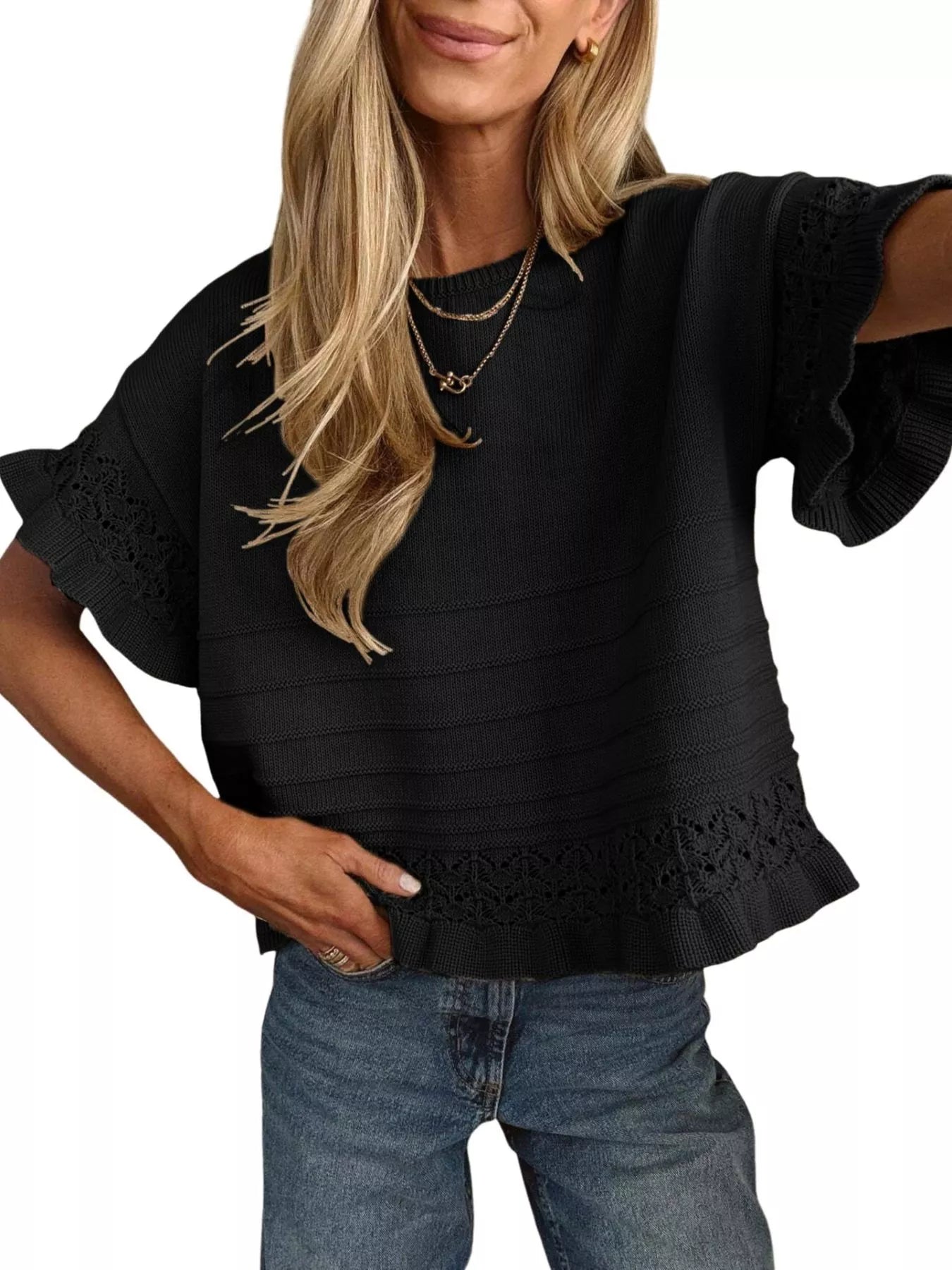 Lace Trimmed Knit Top Simmer & Fay Black S