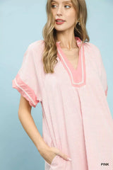 Pinstripe Contrast Trim Midi Dress Umgee