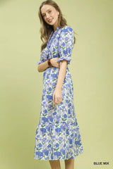 Floral Ruffle Trim Tiered Midi Dress Umgee